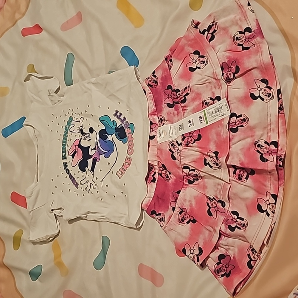 Disney jumping beans matching 12m set Minnie Mouse shirt and skirt. Skirt in NW